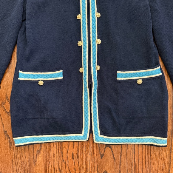 Vintage St. John Collection By Marie Claire Knit Cardigan Size 2 Blue‎ Zip up - Picture 3 of 12